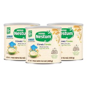 Nestle Nestum Junior Cereal, 3 Cereals - Wheat, Corn & Rice, Made for Toddlers 12 Months, 14.1 OZ Canister (Pack of 3) in Kuwait