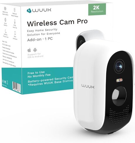 WUUK Security Cameras Wireless Outdoor 2K, Indoor Home Surveillance System | No Monthly Fee, Motion Alert, Night Vision, 2.4/5 GHz WiFi, 32G Local Storage, Compatible with Alexa & Google, 2-Camera Kit in Kuwait