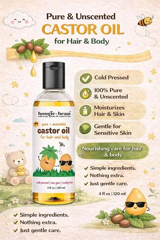 Castor Oil for Baby and Kids Hair and Skin, 100% Pure USP Non GMO Castor Oil, Moisturizing Hair Oil for Infants, Toddlers and Children, Fragrance Free in Kuwait