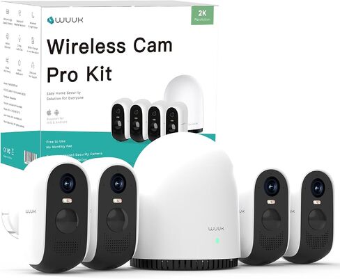WUUK Security Cameras Wireless Outdoor 2K, Indoor Home Surveillance System | 32G Local Storage, No Monthly Fee, Motion Alert, Night Vision, 2.4/5 GHz WiFi, Compatible with Alexa & Google, 4-Camera Kit in Saudi Arabia