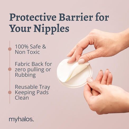 MyHalos® Nipple Pads for Breastfeeding - 4 Reusable Hydrogel Cooling Shields - Breastfeeding Essentials for Engorgement, Nipple Pain Relief - Nursing Pads for Post Partum Breast Care (4 Pack) in Kuwait