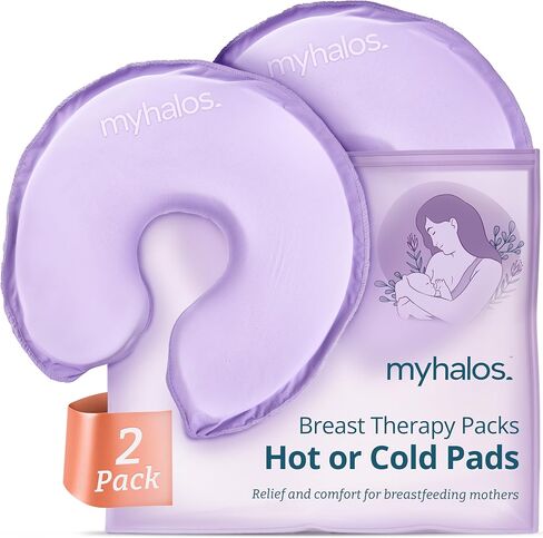 MyHalos® Breast Therapy Pads for Breastfeeding - 2 Reusable Hot & Cold Compress Pads, Breastfeeding Essentials for Engorgement, Nipple Pain Relief, Mastitis - Nursing Supplies for Postpartum (2 Pack) in Kuwait