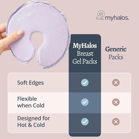 MyHalos® Breast Therapy Pads for Breastfeeding - 2 Reusable Hot & Cold Compress Pads, Breastfeeding Essentials for Engorgement, Nipple Pain Relief, Mastitis - Nursing Supplies for Postpartum (2 Pack) in Kuwait