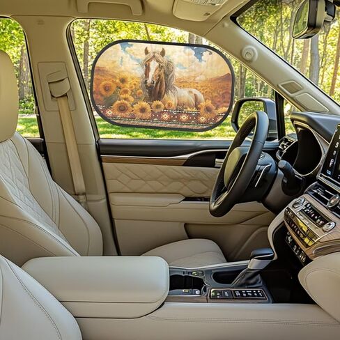 Universal Fit 2 Pieces Car Sunshade for Rear and Side Window Cartoon Black Cat Colorful Floral Print UV Protection Sunlight Blocker Visor Mat Auto Accessories in Kuwait