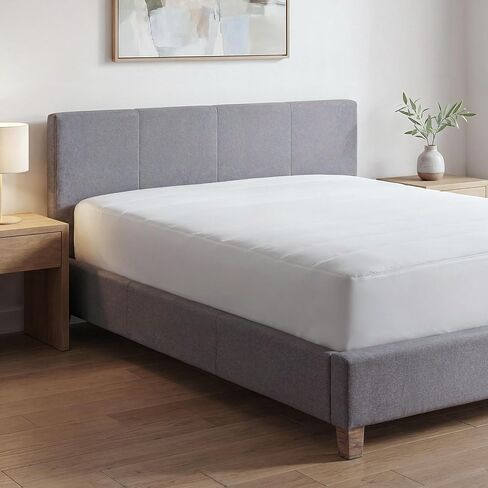 Quilted Mattress Pad, Breathable Poly-Cotton Fabric, Polyester Cushion Fill, Stretch Pocket Fits Mattresses up to 18 Inches, All-Season Use, Machine Washable, Full in Kuwait