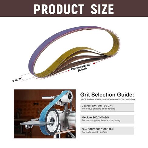 1 x 30 Inch Sanding Belts for Knife Sharpening, 80/120/180/240/400/600/1000/3000 Grits, for 1x30" Belt Sander, Metal Polishing, Woodworking, 16 Pack in Kuwait