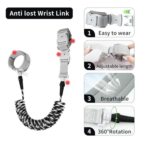 Toddler Anti Lost Leash Belt, Reflective Kids Walking Harness Wrist Link with Safety Lock, Child Wristband Tether for 1-5 Years Old Boys Girls Outdoor Travel Black in Kuwait