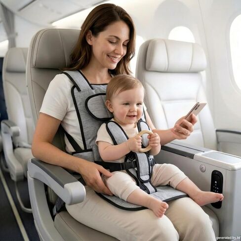 Portable Airplane Baby Seat, Infant and Toddler Travel Harness, Gray | Lap Child Safety Restraint for Flights Hands-Free Lap Comfort Secure 5-Point Safety System Airplane & Train Companion in Kuwait