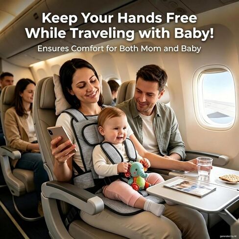 Portable Airplane Baby Seat, Infant and Toddler Travel Harness, Gray | Lap Child Safety Restraint for Flights Hands-Free Lap Comfort Secure 5-Point Safety System Airplane & Train Companion in Kuwait
