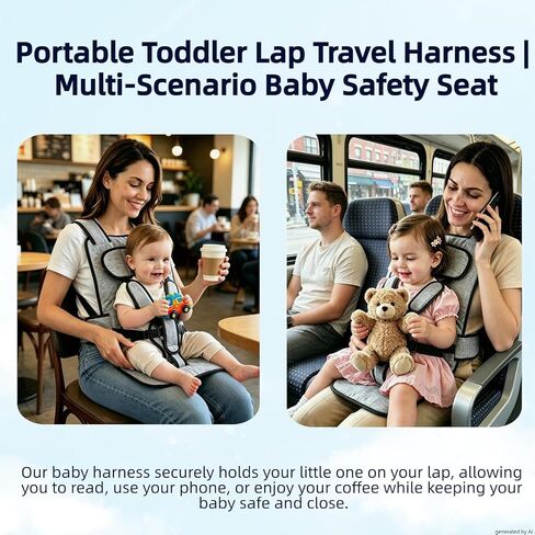 Portable Airplane Baby Seat, Infant and Toddler Travel Harness, Gray | Lap Child Safety Restraint for Flights Hands-Free Lap Comfort Secure 5-Point Safety System Airplane & Train Companion in Kuwait