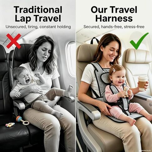 Portable Airplane Baby Seat, Infant and Toddler Travel Harness, Gray | Lap Child Safety Restraint for Flights Hands-Free Lap Comfort Secure 5-Point Safety System Airplane & Train Companion in Kuwait