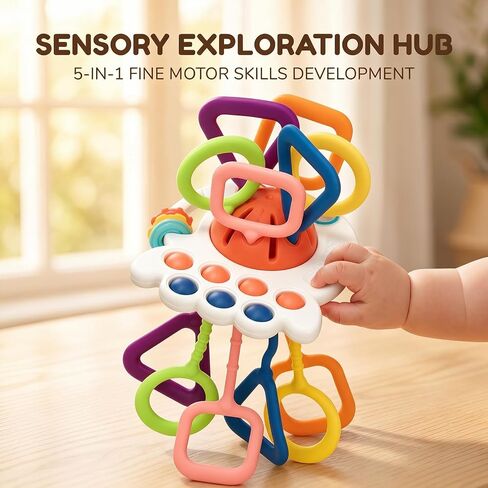 Baby Teething Toys 6-12 Months & Toddler Car Activities | Exceptional Silicone Pull String Sensory Toy, Montessori Toys for 1 Year Old Boy Girl Infant in Kuwait