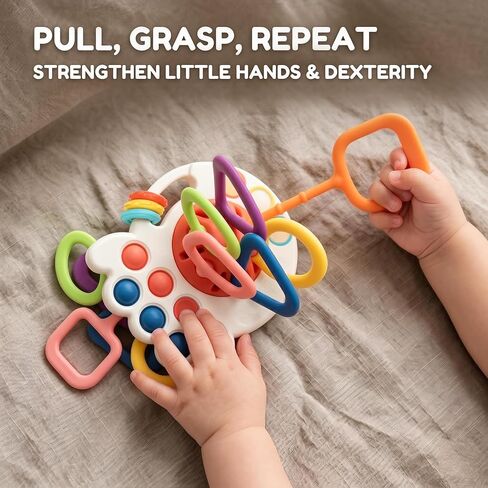 Baby Teething Toys 6-12 Months & Toddler Car Activities | Exceptional Silicone Pull String Sensory Toy, Montessori Toys for 1 Year Old Boy Girl Infant in Kuwait