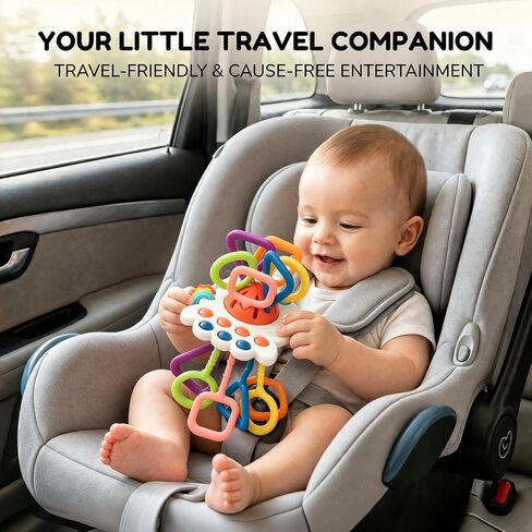 Baby Teething Toys 6-12 Months & Toddler Car Activities | Exceptional Silicone Pull String Sensory Toy, Montessori Toys for 1 Year Old Boy Girl Infant in Kuwait