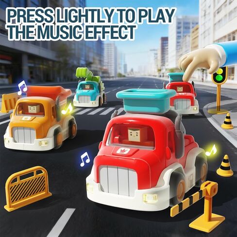 Toy Cars for Toddlers 1-3, Friction Powered, Light & Sound Toddler Car Toys with Mini Trucks (Excavator, Dumper, Fire), Early Educational Gift for Boys Girls (3 Pack) in Kuwait