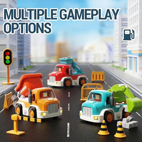 Toy Cars for Toddlers 1-3, Friction Powered, Light & Sound Toddler Car Toys with Mini Trucks (Excavator, Dumper, Fire), Early Educational Gift for Boys Girls (3 Pack) in Kuwait