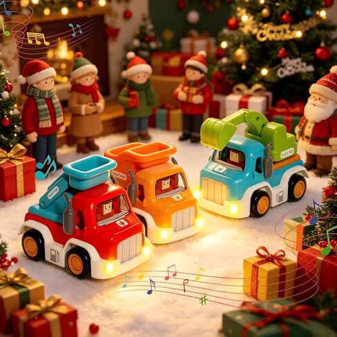 Toy Cars for Toddlers 1-3, Friction Powered, Light & Sound Toddler Car Toys with Mini Trucks (Excavator, Dumper, Fire), Early Educational Gift for Boys Girls (3 Pack) in Kuwait