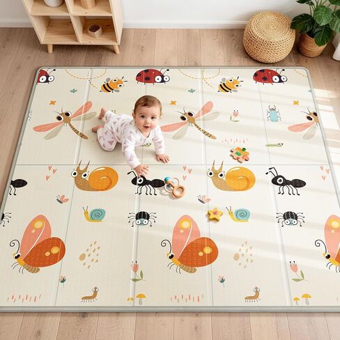 Foldable Baby Play Mat for Floor, 79x71 Extra Large Baby Play Mat for Crawling, Waterproof & Non-Toxic Foam Floor Mats, Portable Soft Foam Playmat for Babies 6-12 Months, Infants &Toddlers (Dragonfly) | Extra Large, Waterproof, Non-Toxic, Portable in Kuwait