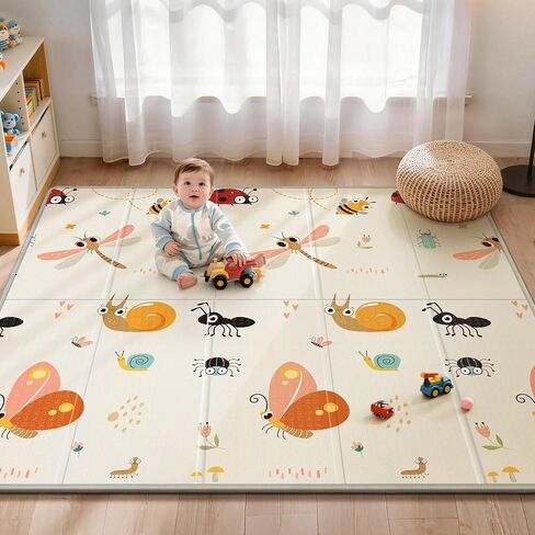 Foldable Baby Play Mat for Floor, 79x71 Extra Large Baby Play Mat for Crawling, Waterproof & Non-Toxic Foam Floor Mats, Portable Soft Foam Playmat for Babies 6-12 Months, Infants &Toddlers (Dragonfly) | Extra Large, Waterproof, Non-Toxic, Portable in Kuwait