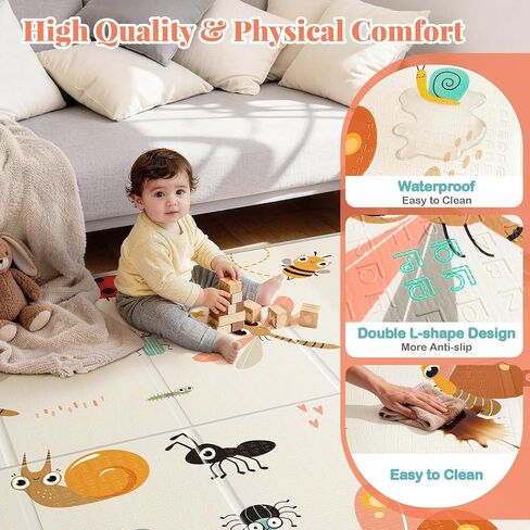 Foldable Baby Play Mat for Floor, 79x71 Extra Large Baby Play Mat for Crawling, Waterproof & Non-Toxic Foam Floor Mats, Portable Soft Foam Playmat for Babies 6-12 Months, Infants &Toddlers (Dragonfly) | Extra Large, Waterproof, Non-Toxic, Portable in Kuwait