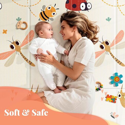 Foldable Baby Play Mat for Floor, 79x71 Extra Large Baby Play Mat for Crawling, Waterproof & Non-Toxic Foam Floor Mats, Portable Soft Foam Playmat for Babies 6-12 Months, Infants &Toddlers (Dragonfly) | Extra Large, Waterproof, Non-Toxic, Portable in Kuwait