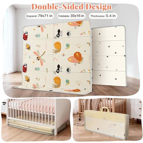 Foldable Baby Play Mat for Floor, 79x71 Extra Large Baby Play Mat for Crawling, Waterproof & Non-Toxic Foam Floor Mats, Portable Soft Foam Playmat for Babies 6-12 Months, Infants &Toddlers (Dragonfly) | Extra Large, Waterproof, Non-Toxic, Portable in Kuwait