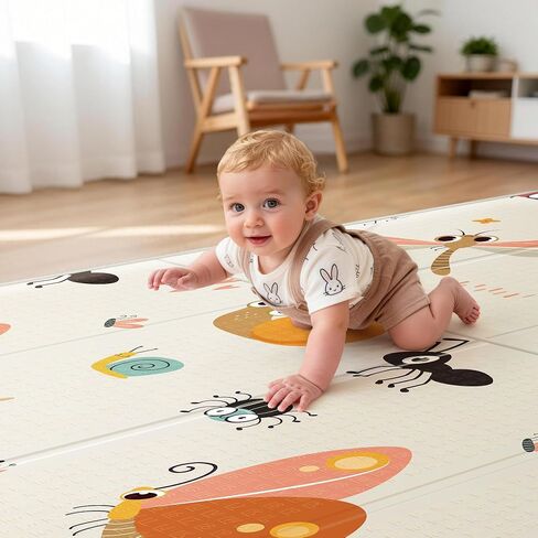 Foldable Baby Play Mat for Floor, 79x71 Extra Large Baby Play Mat for Crawling, Waterproof & Non-Toxic Foam Floor Mats, Portable Soft Foam Playmat for Babies 6-12 Months, Infants &Toddlers (Dragonfly) | Extra Large, Waterproof, Non-Toxic, Portable in Kuwait