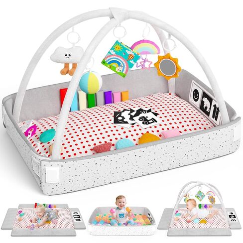 Baby Play Gym Mat Tummy Time Mat with 5 Detachable Items Baby Essentials | Babies Activity Center, Newborn Infant Boy Girl Gifts, Babies 0-3-6-9-12 Months, Newborn Essentials Must Haves in Kuwait