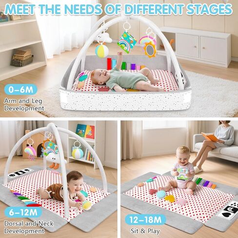 Baby Play Gym Mat Tummy Time Mat with 5 Detachable Items Baby Essentials | Babies Activity Center, Newborn Infant Boy Girl Gifts, Babies 0-3-6-9-12 Months, Newborn Essentials Must Haves in Kuwait