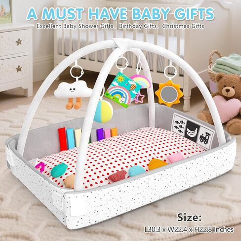 Baby Play Gym Mat Tummy Time Mat with 5 Detachable Items Baby Essentials | Babies Activity Center, Newborn Infant Boy Girl Gifts, Babies 0-3-6-9-12 Months, Newborn Essentials Must Haves in Kuwait