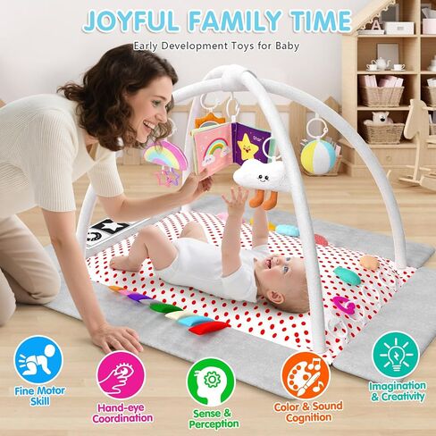 Baby Play Gym Mat Tummy Time Mat with 5 Detachable Items Baby Essentials | Babies Activity Center, Newborn Infant Boy Girl Gifts, Babies 0-3-6-9-12 Months, Newborn Essentials Must Haves in Kuwait