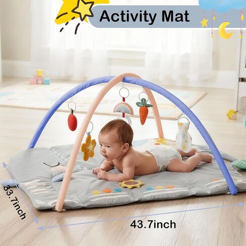 Baby Play Gym Tummy Time Mat, Oversize Elephant Activity Mat with 6 Detachable Toys, Promote Motor Skills & Sensory Development Mat, Newborn Infant Baby Essentials Gift in Kuwait