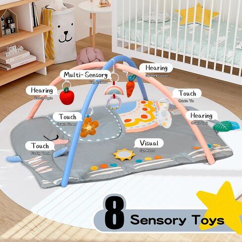 Baby Play Gym Tummy Time Mat, Oversize Elephant Activity Mat with 6 Detachable Toys, Promote Motor Skills & Sensory Development Mat, Newborn Infant Baby Essentials Gift in Kuwait