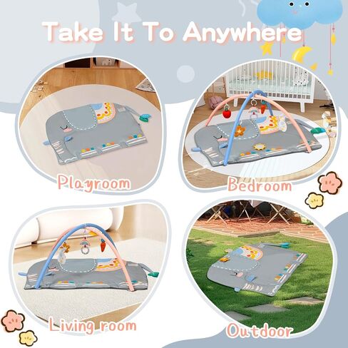 Baby Play Gym Tummy Time Mat, Oversize Elephant Activity Mat with 6 Detachable Toys, Promote Motor Skills & Sensory Development Mat, Newborn Infant Baby Essentials Gift in Kuwait