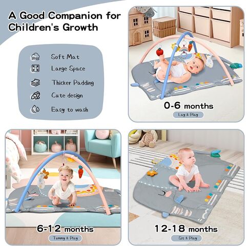 Baby Play Gym Tummy Time Mat, Oversize Elephant Activity Mat with 6 Detachable Toys, Promote Motor Skills & Sensory Development Mat, Newborn Infant Baby Essentials Gift in Kuwait