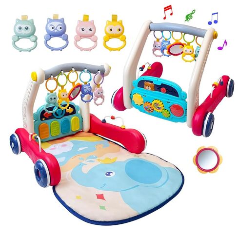 Baby Gym Play Mat & Baby Walker, Baby Activity Center with Music and Light, Tummy Time Mat, Push Toys for Toddler, Detachable Play Piano and Rattles for Newborn Babies Infants Boys Girls in Kuwait