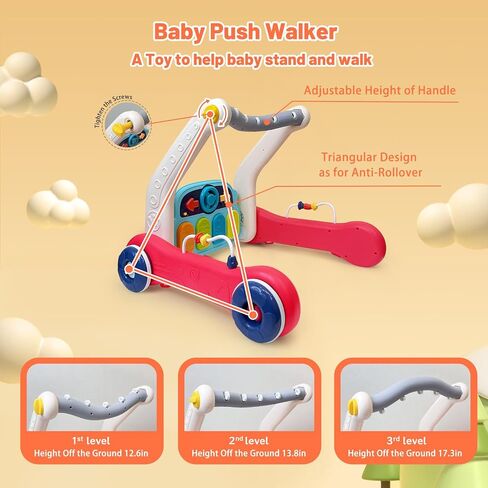 Baby Gym Play Mat & Baby Walker, Baby Activity Center with Music and Light, Tummy Time Mat, Push Toys for Toddler, Detachable Play Piano and Rattles for Newborn Babies Infants Boys Girls in Kuwait