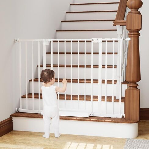Miumoon 29.7-46" Baby Gate for Stairs with Banister Adapter Y-Spindle Rods | 30.5" Tall, Easy-Install Pressure Mounted Baby Gate for Doorways, Auto-Close Dog Gate Indoor for Child and Pets in Kuwait