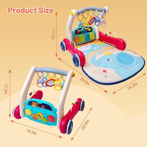Baby Gym Play Mat & Baby Walker, Baby Activity Center with Music and Light, Tummy Time Mat, Push Toys for Toddler, Detachable Play Piano and Rattles for Newborn Babies Infants Boys Girls in Kuwait