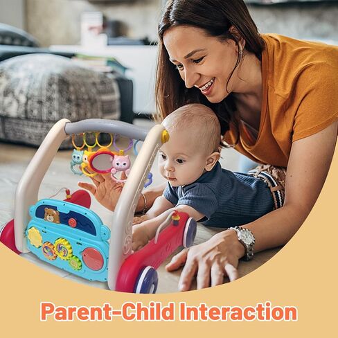 Baby Gym Play Mat & Baby Walker, Baby Activity Center with Music and Light, Tummy Time Mat, Push Toys for Toddler, Detachable Play Piano and Rattles for Newborn Babies Infants Boys Girls in Kuwait