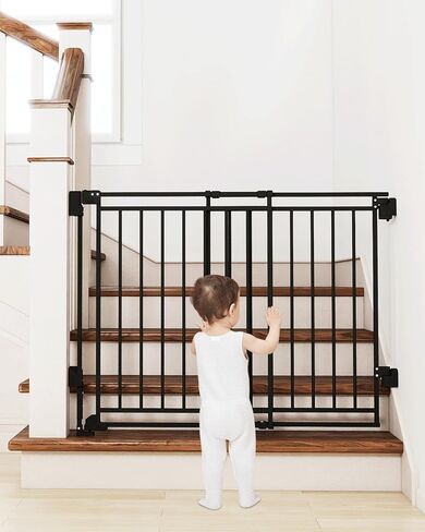 Miumoon 26.5-43" No Bottom Bar Baby Gate for Stairs | 2-in-1 Auto Close Dog Gate Indoor with Large Walk Thru Door, Hardware Mount Pet Gate for Top and Bottom Stairs, 29" H in Kuwait