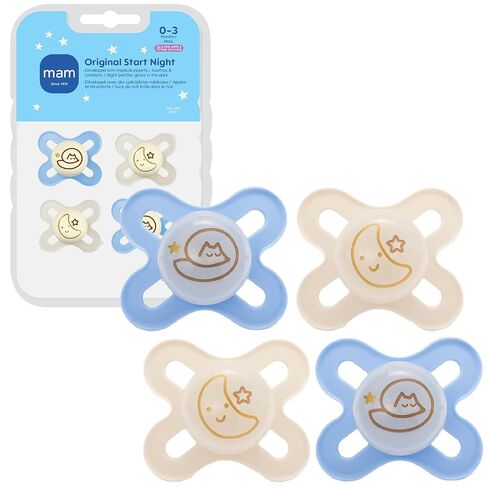 MAM Original Start Baby Pacifiers 0-3 Months, Glow in The Dark, 4 Pack | Skin Soft Silicone Nipple, Developed With Medical Experts Specially For Smaller Newborn Mouths, BPA-Free, Made In Europe in Kuwait