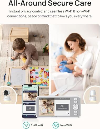 Dr.Care LumiView Smart WiFi Baby Monitor with Clip Mount - 5" 1080P FHD & 2K Camera App Control, Privacy Mode, 5000mAh Removable Battery, Cry & Motion Alerts, HD Night Vision, RGB Night Light in Kuwait