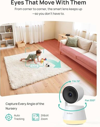 Dr.Care LumiView Smart WiFi Baby Monitor with Clip Mount - 5" 1080P FHD & 2K Camera App Control, Privacy Mode, 5000mAh Removable Battery, Cry & Motion Alerts, HD Night Vision, RGB Night Light in Kuwait
