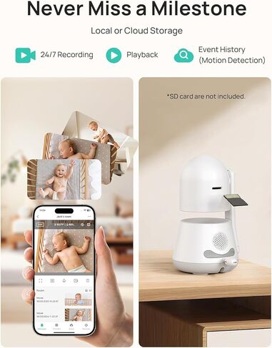 Dr.Care LumiView Smart WiFi Baby Monitor with Clip Mount - 5" 1080P FHD & 2K Camera App Control, Privacy Mode, 5000mAh Removable Battery, Cry & Motion Alerts, HD Night Vision, RGB Night Light in Kuwait