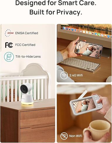 Dr.Care LumiView Smart WiFi Baby Monitor with Clip Mount - 5" 1080P FHD & 2K Camera App Control, Privacy Mode, 5000mAh Removable Battery, Cry & Motion Alerts, HD Night Vision, RGB Night Light in Saudi Arabia