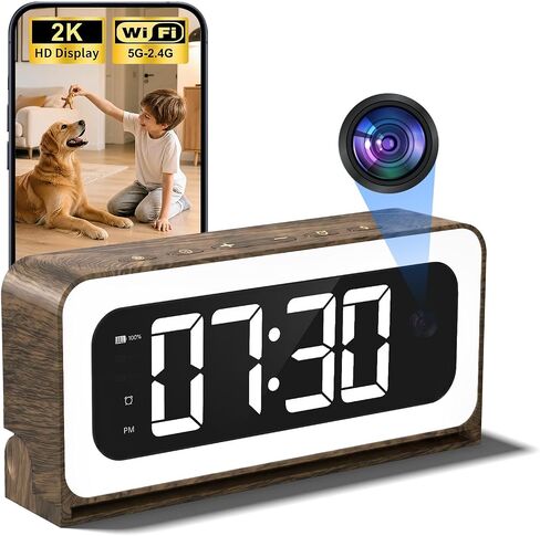 Clock Camera 2K,5G&2.4G WiFi Indoor Security Camera,Cameras for Home Security,3 in 1 Indoor Camera with Alarm,Full Color Night Vision Human Motion Detection,Local Storage in Kuwait