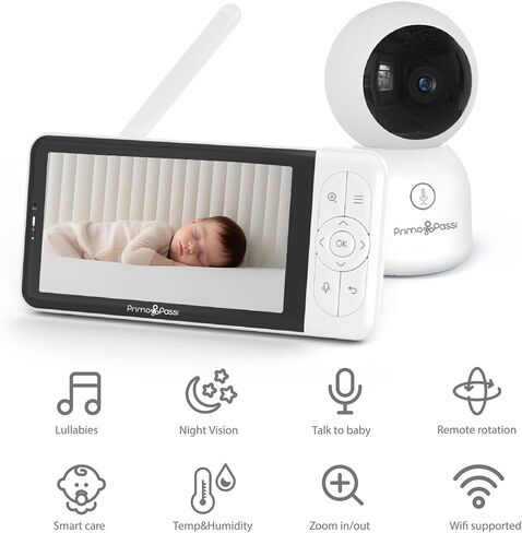 Primo Passi Smart Wi-Fi Baby Monitor with 5" HD Display, Night Vision, Two-Way Audio, Temperature Sensor, and App Access for iOS & Android in Kuwait