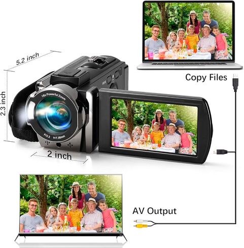 kimire Video Camera Camcorder Digital Camera Recorder Full HD 1080P 15FPS 24MP 3.0 Inch 270 Degree Rotation LCD 16X Digital Zoom Camcorder Camera with 2 Batteries(Black) in Kuwait