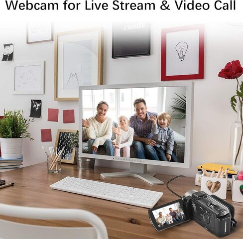 kimire Video Camera Camcorder Digital Camera Recorder Full HD 1080P 15FPS 24MP 3.0 Inch 270 Degree Rotation LCD 16X Digital Zoom Camcorder Camera with 2 Batteries(Black) in Kuwait